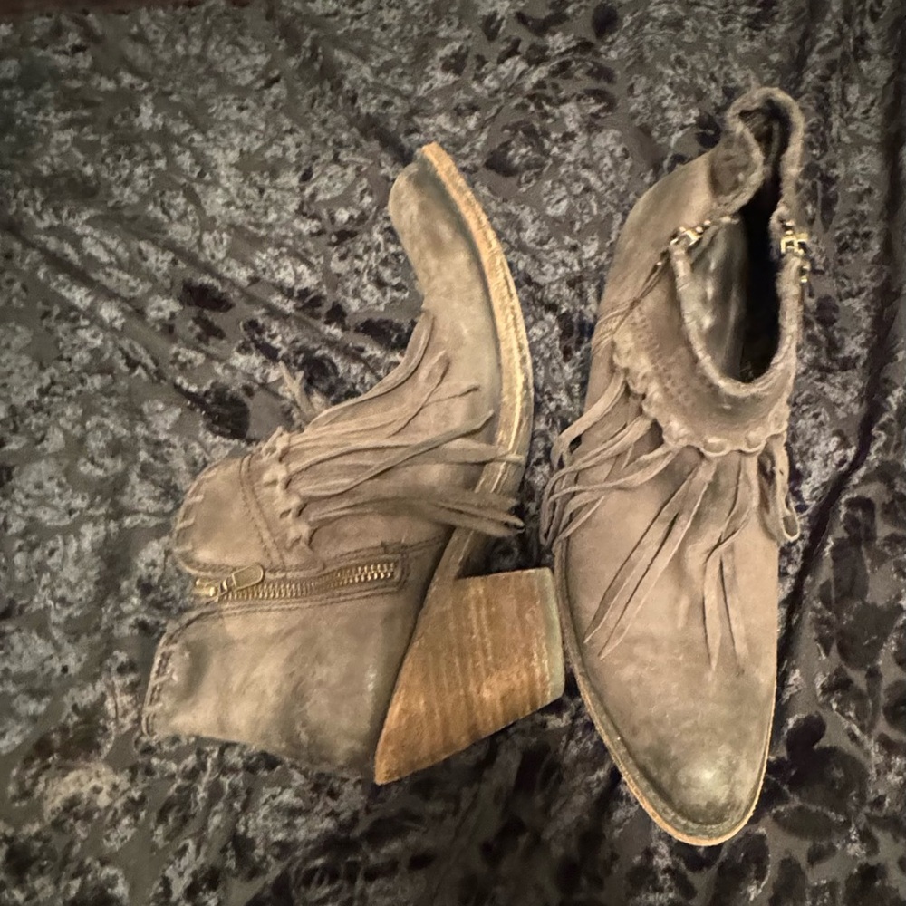 Liberty Black Fringed Gray Ankle Boots